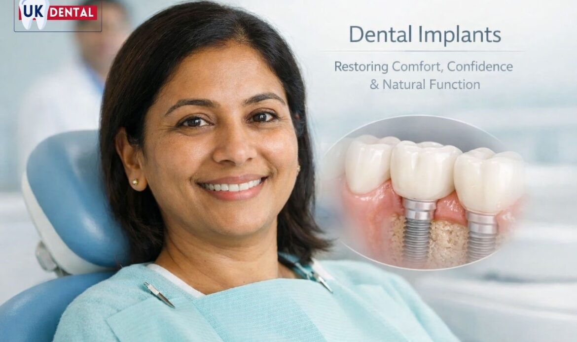 Patient smiling after dental implant treatment at UK Dental Clinic